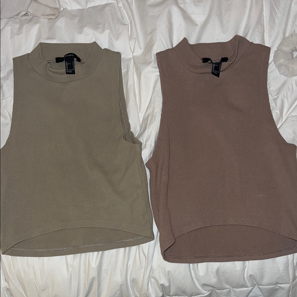 Sleeveless Ribbed Tops - green and mauve